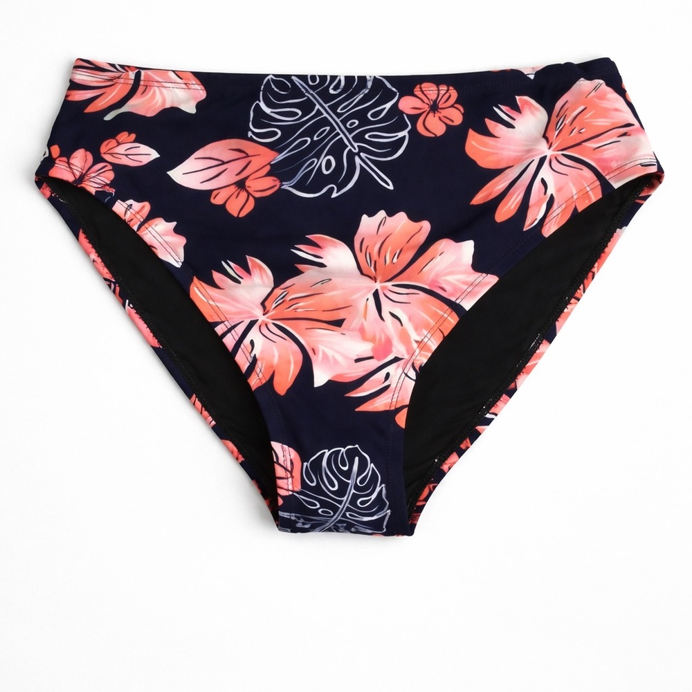 Shade & Shore Navy Bikini Bottoms with Coral Floral Print